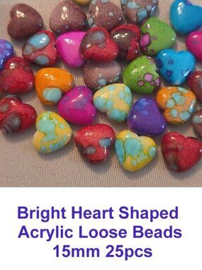 Bright Heart Shaped Acrylic Loose Beads 15mm 25pcs